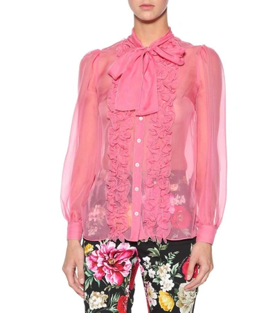 Shop Dolce & Gabbana Silk Pussybow Blouse In Pink
