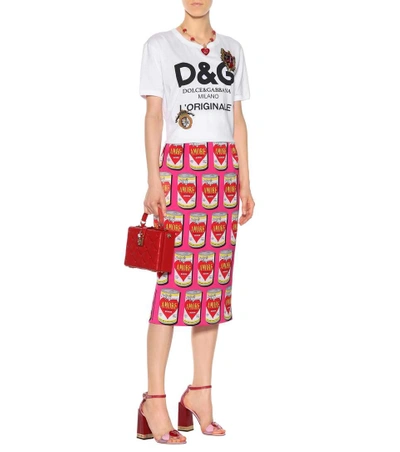 Shop Dolce & Gabbana Printed Stretch Silk Skirt