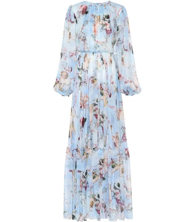 Shop Dolce & Gabbana Printed Silk Chiffon Jumpsuit In Blue