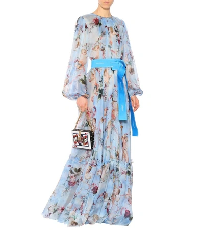 Shop Dolce & Gabbana Printed Silk Chiffon Jumpsuit In Blue