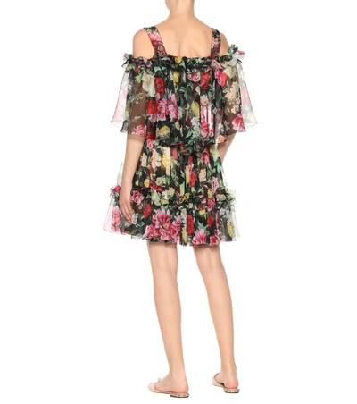 Shop Dolce & Gabbana Floral-printed Silk Chiffon Dress In Black