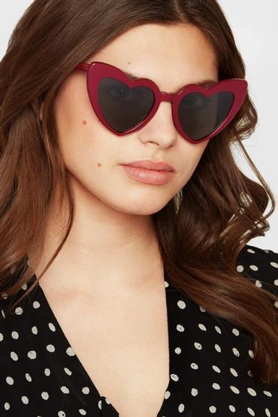 Saint Laurent Loulou Heart-shaped Acetate Sunglasses In Rouge/gris |  ModeSens