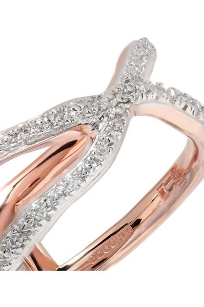 Shop Monica Vinader Riva Wave Cross Rose Gold Vermeil Diamond Ring