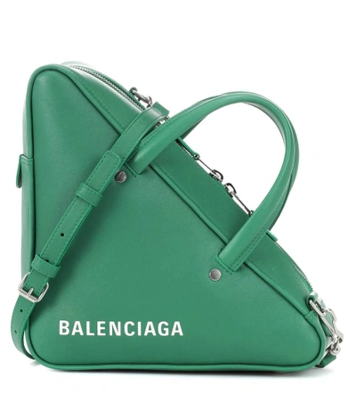 Shop Balenciaga Triangle Duffle S Leather Tote In Green