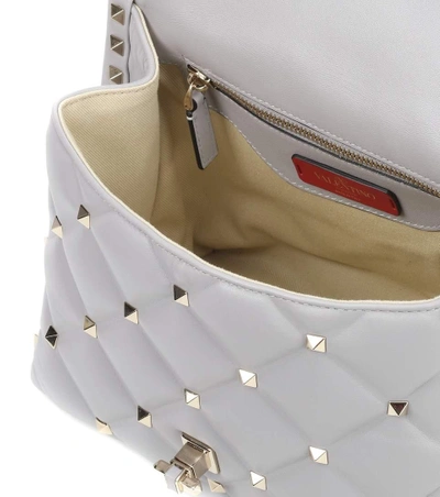 Shop Valentino Candystud Medium Leather Shoulder Bag In Grey
