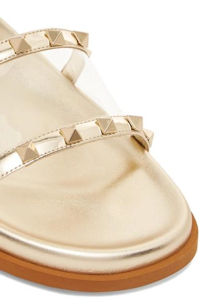 Shop Valentino Moonwalk Studded Mirrored-leather And Pvc Slides In Gold
