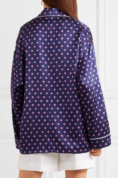Shop Racil Traveler Polka-dot Silk-satin Shirt In Navy