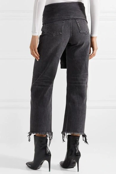 Shop Alexander Wang Tie-front Frayed High-rise Straight-leg Jeans In Dark Gray