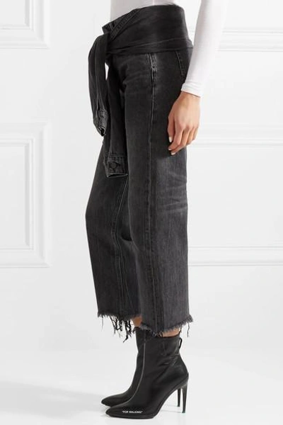 Shop Alexander Wang Tie-front Frayed High-rise Straight-leg Jeans In Dark Gray