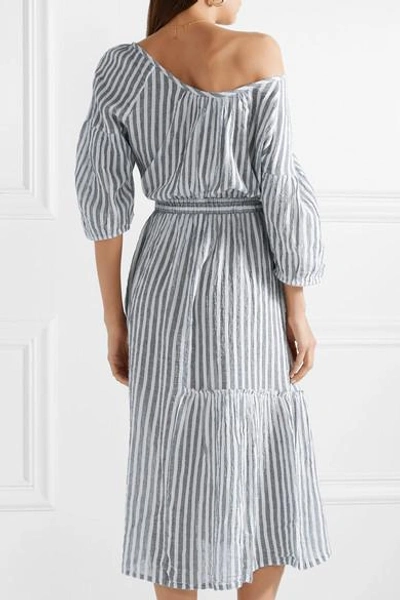 Shop Apiece Apart Camellia One-shoulder Striped Cotton-voile Midi Dress In Gray