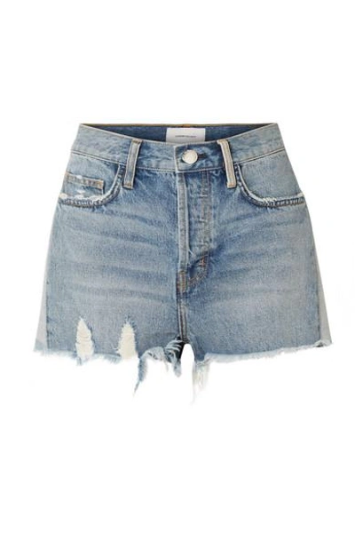 Shop Current Elliott The Ultra High Waist Distressed Denim Shorts In Mid Denim