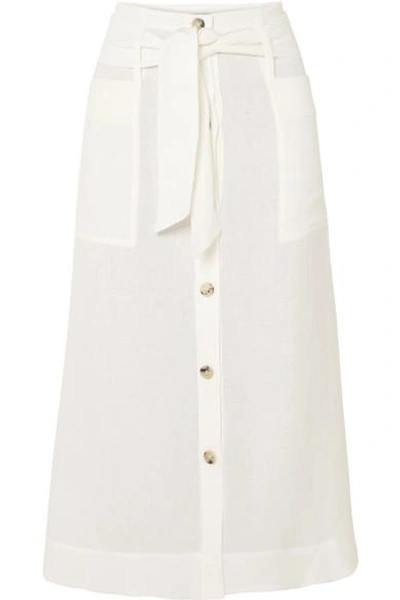 Shop Le Kasha Giza Linen Midi Skirt In Cream