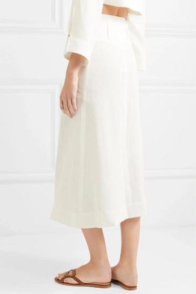 Shop Le Kasha Giza Linen Midi Skirt In Cream