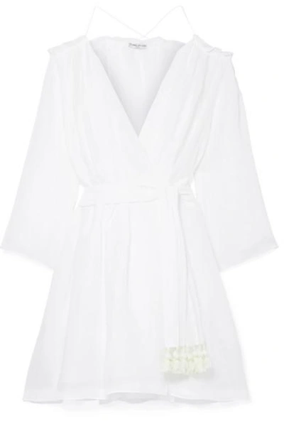 Shop Three Graces London Tessa Cold-shoulder Ramie Wrap Mini Dress In White