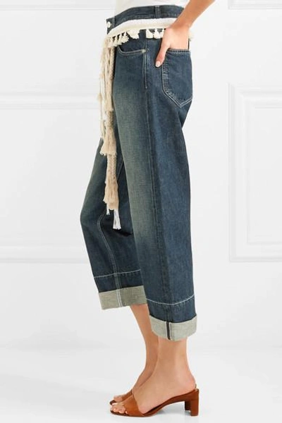 Shop Loewe Rope-trimmed Cropped Boyfriend Jeans In Mid Denim