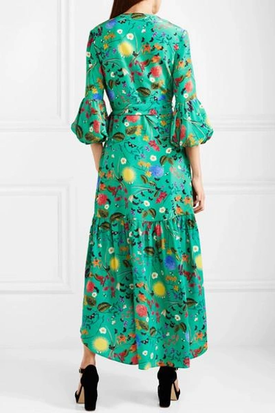 Shop Borgo De Nor Ingrid Ruffled Wrap-effect Printed Silk-crepe Midi Dress In Green