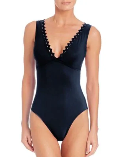 Shop Karla Colletto Swim Women's Plunging One-piece Swimsuit In Navy