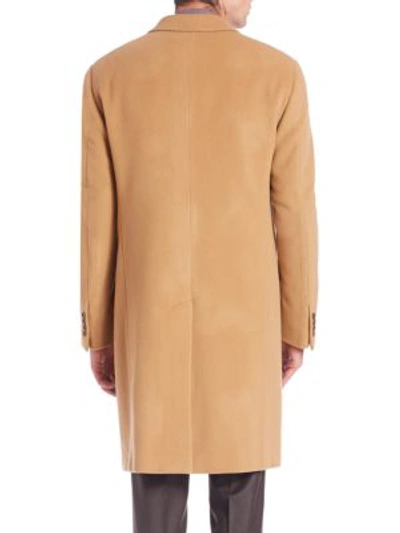 Shop Armani Collezioni Long-sleeve Wool-cashmere Coat In Cappuccino