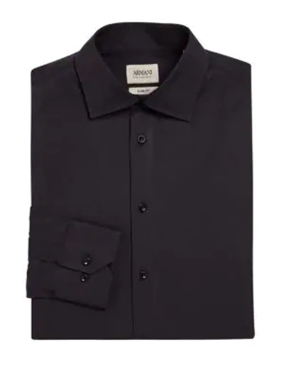 Shop Armani Collezioni Slim-fit Cotton Dress Shirt In Black
