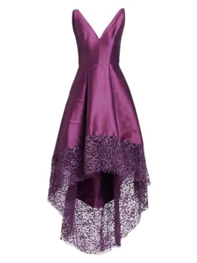 Shop ml Monique Lhuillier V-neck High-low Dress In Lilac