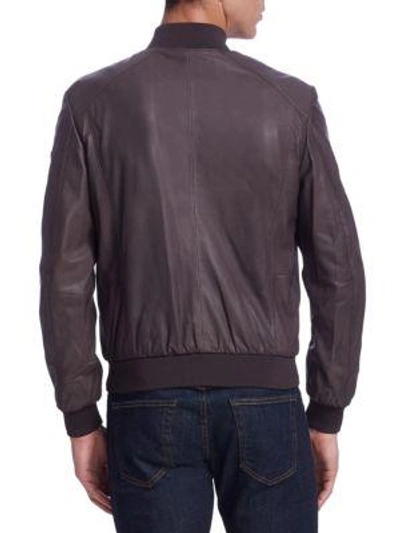 Shop Armani Collezioni Zip-up Leather Short Bomber In Chocolate