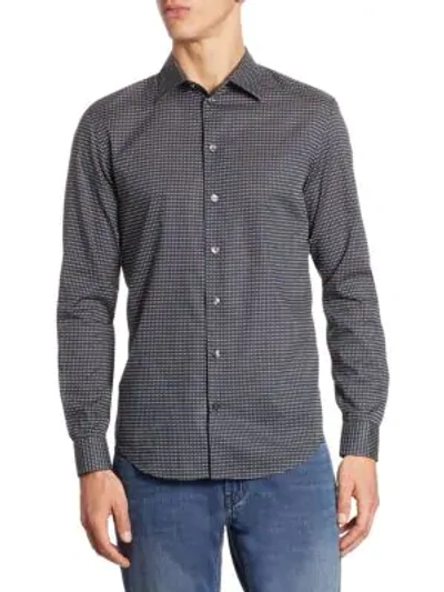 Shop Armani Collezioni Patterned Cotton Button-down Shirt In Black White