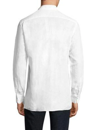 Shop Canali Linen  Casual Button-down Shirt In White
