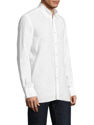 Shop Canali Linen  Casual Button-down Shirt In White