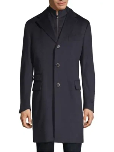 Shop Corneliani Id Regular-fit Topcoat In Dark Blue Solid