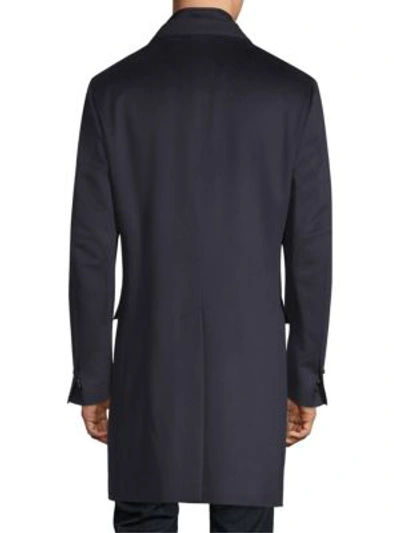 Shop Corneliani Id Regular-fit Topcoat In Dark Blue Solid