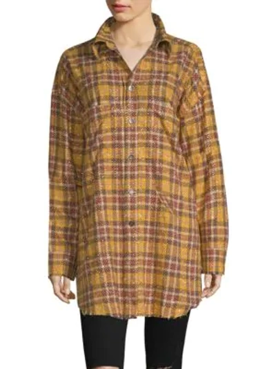 Shop Faith Connexion Oversized Studded Plaid Shirt In Yellow