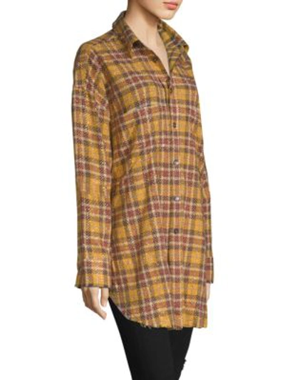 Studded Check-print Cotton Oversized Shirt In Giallo