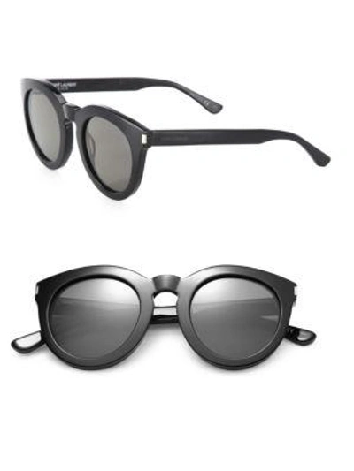 Shop Saint Laurent Sl 102 47mm Round Sunglasses In Black Smoke