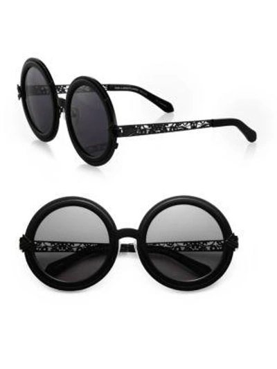 Shop Karen Walker Peek-a-boo Filigree Round Sunglasses In Black