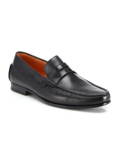Shop Santoni Men's Turner Leather Penny Loafers In Black