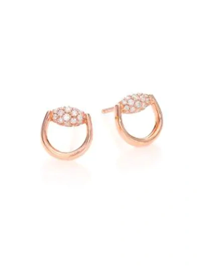 Shop Gucci Horsebit Diamond & 18k Rose Gold Stud Earrings