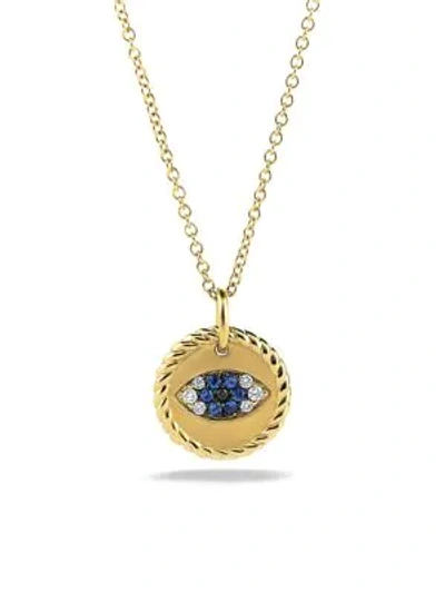 Shop David Yurman Women's Cable Collectibles Evil Eye Charm Necklace In 18k Yellow Gold With Diamonds