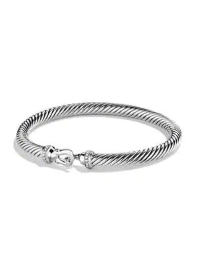 Shop David Yurman Cable Buckle Bracelet With Diamonds In Silver