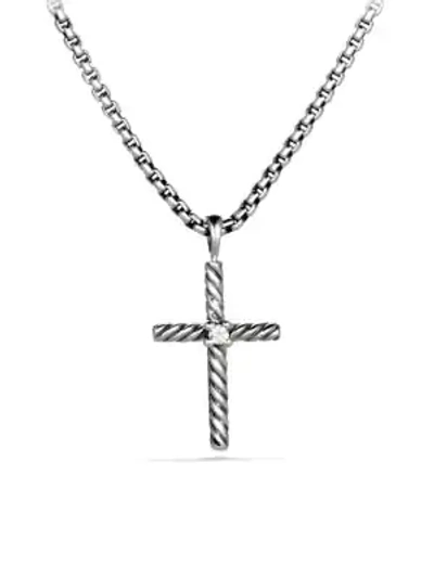 Shop David Yurman Cable Classics Cross Diamond Necklace In Silver