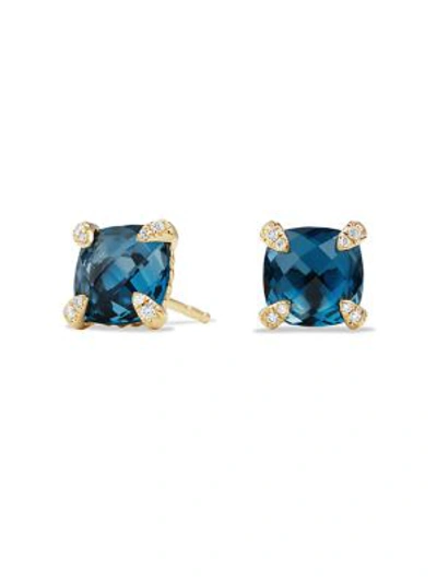 Shop David Yurman Châtelaine 18k Yellow Gold & Gemstone Stud Earrings In Blue Topaz