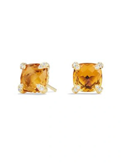 Shop David Yurman Châtelaine® Gemstone & 18k Gold Stud Earrings In Citrine