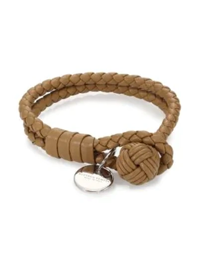 Shop Bottega Veneta Intrecciato Leather Double-row Wrap Bracelet In Camel