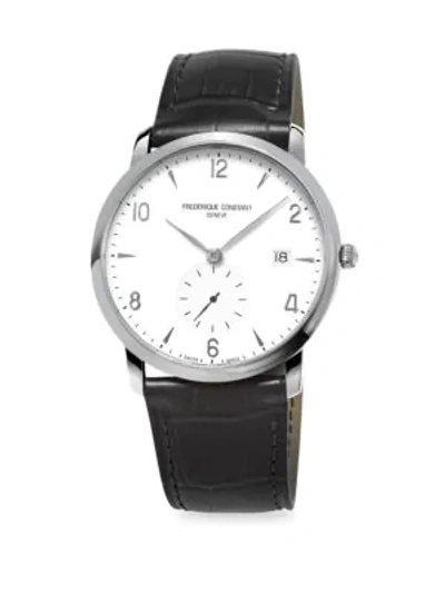 Shop Frederique Constant Stainless Steel & Leather Strap Watch In Black