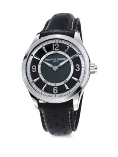 Shop Frederique Constant Horological Swiss Quartz Leather Watch In Black