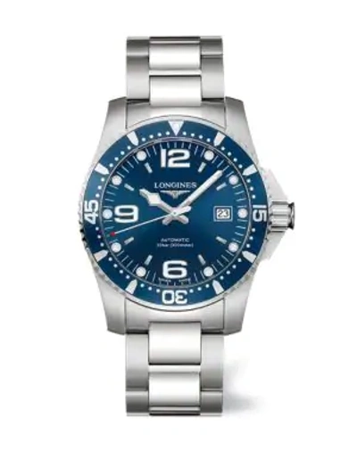 Shop Longines Men's Hydroconquest 41mm Stainless Steel Automatic Bracelet Watch In Blue Silver