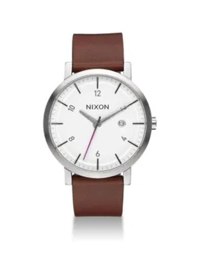 Shop Nixon Men's Rollo Leather Strap Watch In White Multi