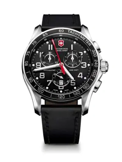 Shop Victorinox Swiss Army Men's Chrono Classic Xls Stainless Steel & Leather Chronograph Strap Watch In Black