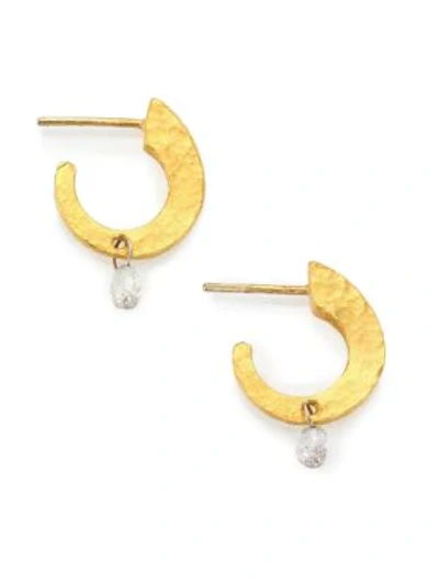 Shop Gurhan Women's Hoopla Diamond & 24k Yellow Gold Dew Huggie Hoop Earrings/0.55"