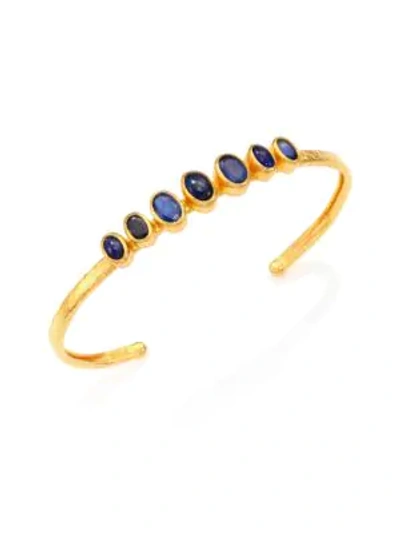Shop Gurhan Amulet Hue Blue Sapphire & 24k Yellow Gold Bangle Bracelet In Gold-blue Sapphire