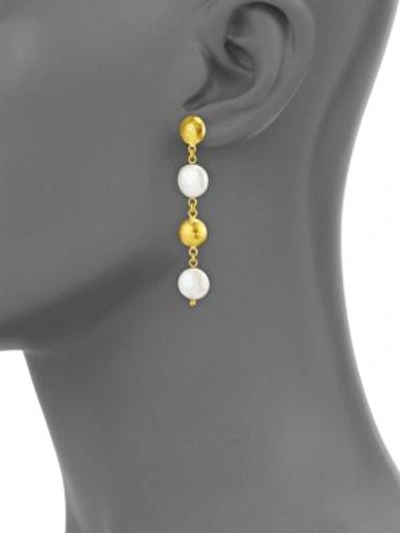 Shop Gurhan Lentil 13mm White Coin Pearl & 22-24k Yellow Gold Drop Earrings